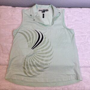 Jamie Sadock Golf Top Sz M Sleeveless Mint Green 100% Cotton Abstract design